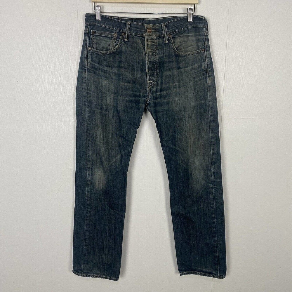 Levi's 501 Original Straight Button Fly Jeans Men's Blue Distressed Size 32x30 - Picture 1 of 12